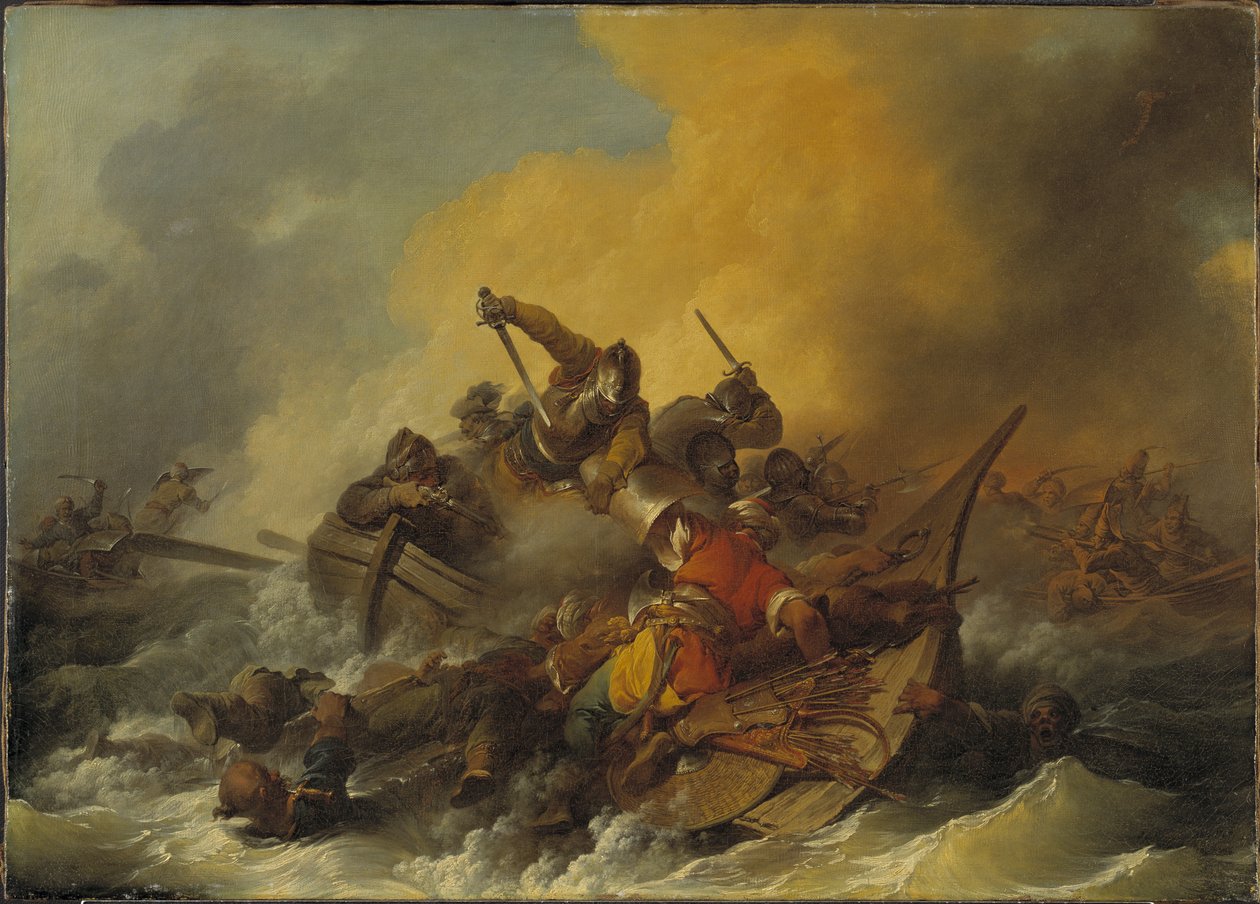Bataille en mer entre soldats et korsanlar - Askerler ve Doğu Korsanları Arasında Denizde Savaş, Loutherbourg, Philip James by Philippe Jacques de Loutherbourg