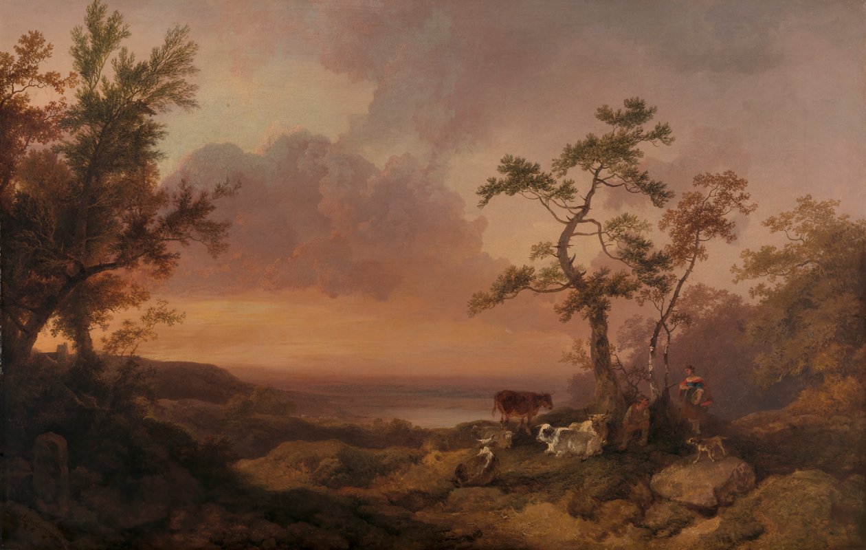 Sığır ve Köylü ile Manzara by Philippe Jacques de Loutherbourg