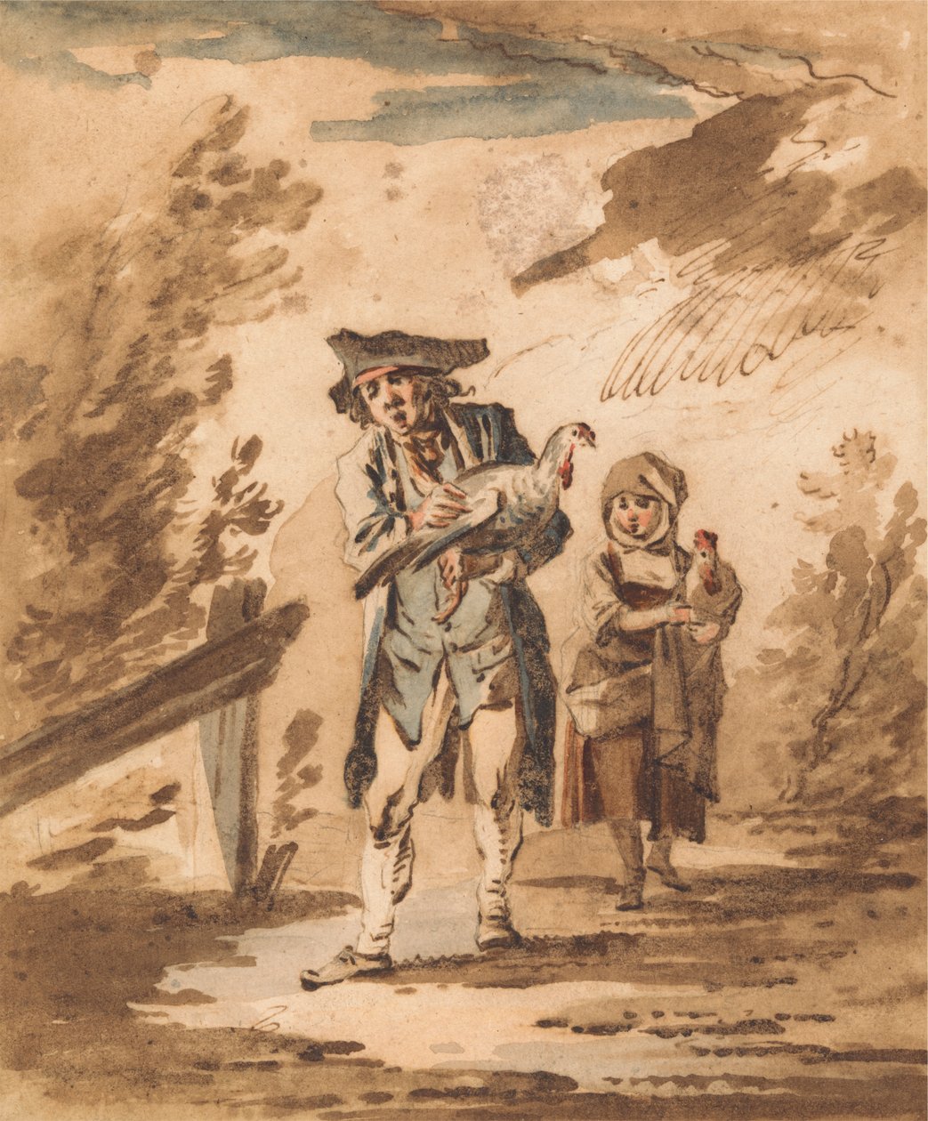Pazardan Dönen Kümes Hayvanlarıyla Köylüler by Philippe Jacques de Loutherbourg