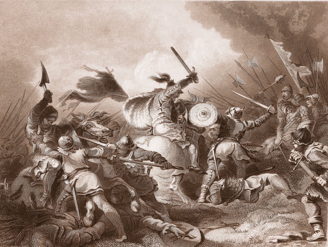 AH Payne tarafından kazınmış Hastings Savaşı by Philippe Jacques de Loutherbourg
