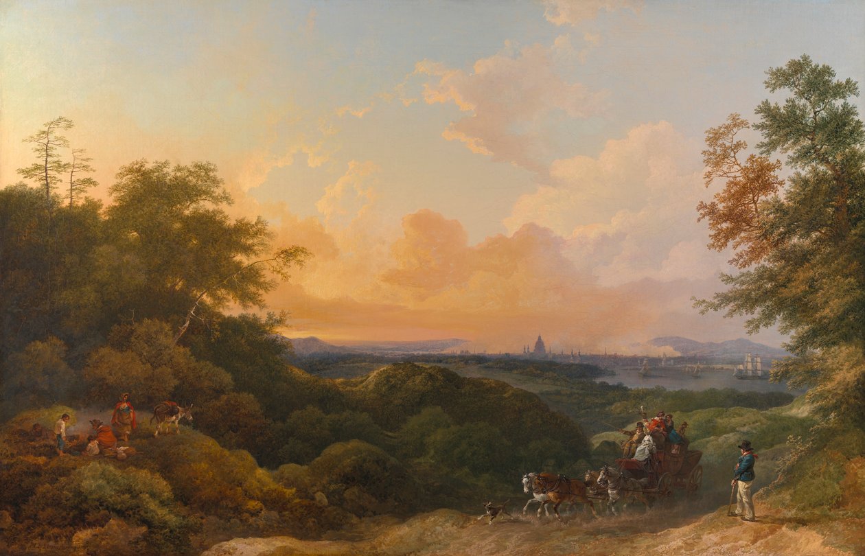 The Evening Coach, Uzaktaki Londra by Philippe Jacques de Loutherbourg