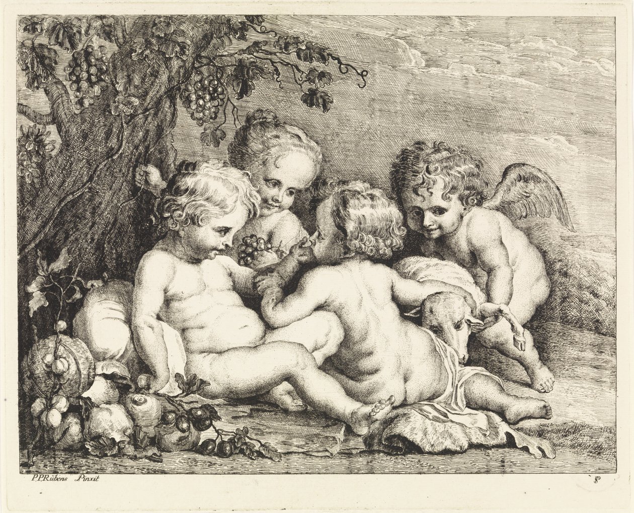 İsa, Vaftizci Yahya ve iki putti by Philippe Lambert Joseph Spruyt