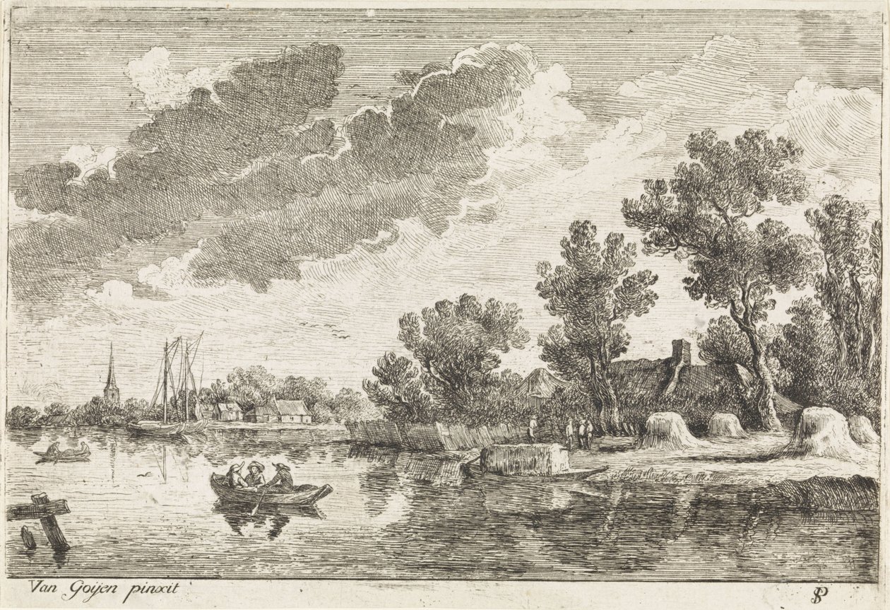 Kürekli tekne ile nehir manzarası by Philippe Lambert Joseph Spruyt
