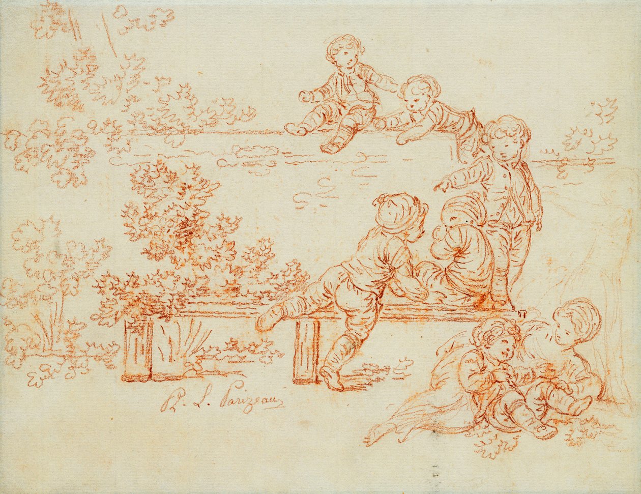 Duvarda Oynayan ve Tırmanan Küçük Çocuklar, by Philippe Louis Parizeau