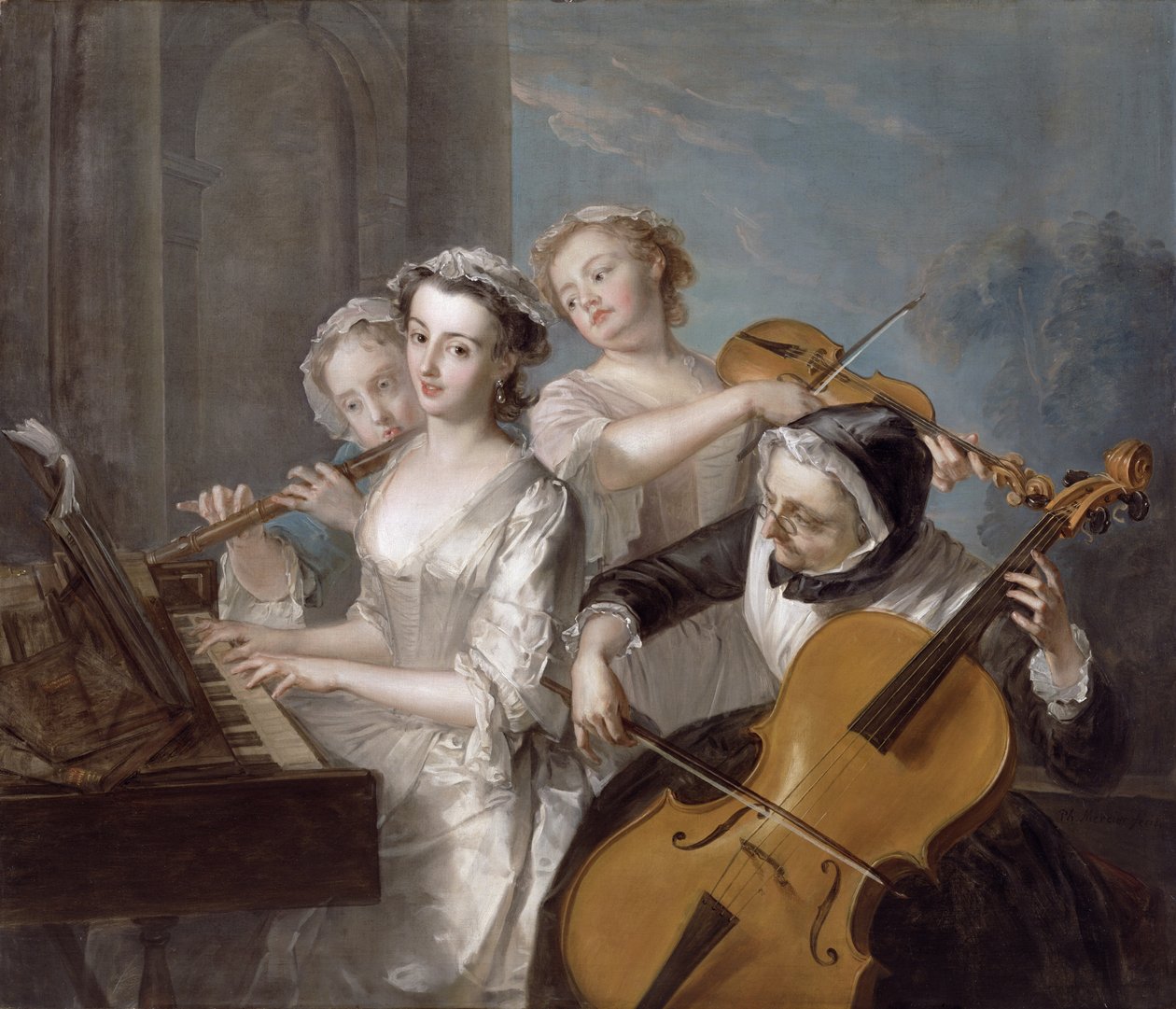 İşitme Duyusu, c.1744-7 (tuval üzerine yağlı boya) by Philippe Mercier