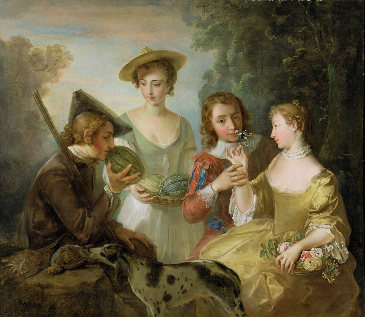 The Sense of Smell, c.1744-47 (tuval üzerine yağlı boya) (ayrıca bkz. 129302 & 129303) by Philippe Mercier