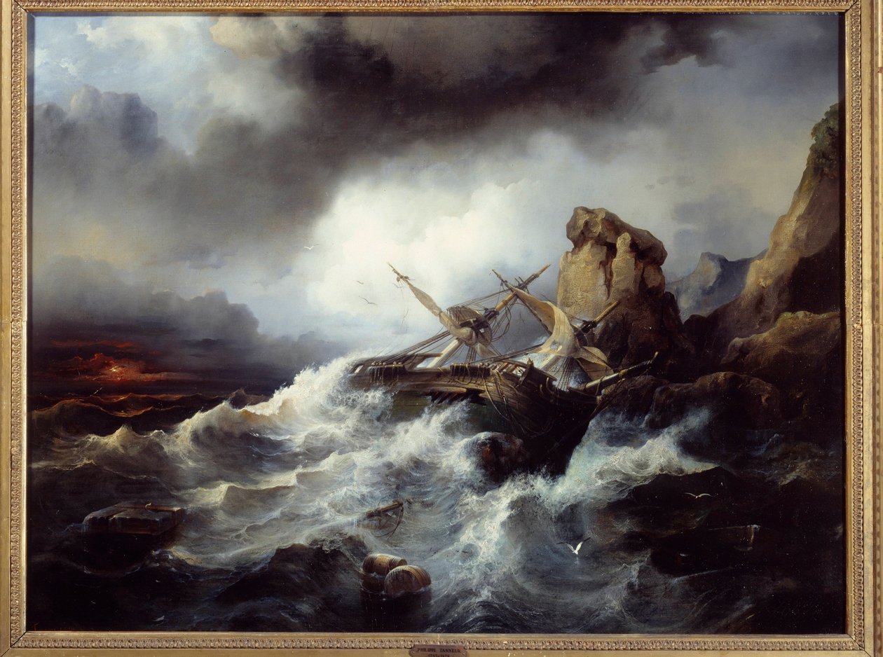 Gemi enkazı sahnesi Resim Philippe Tanneur (1795-1878) 1850 Brest, Musee des Beaux Arts by Philippe Tanneur