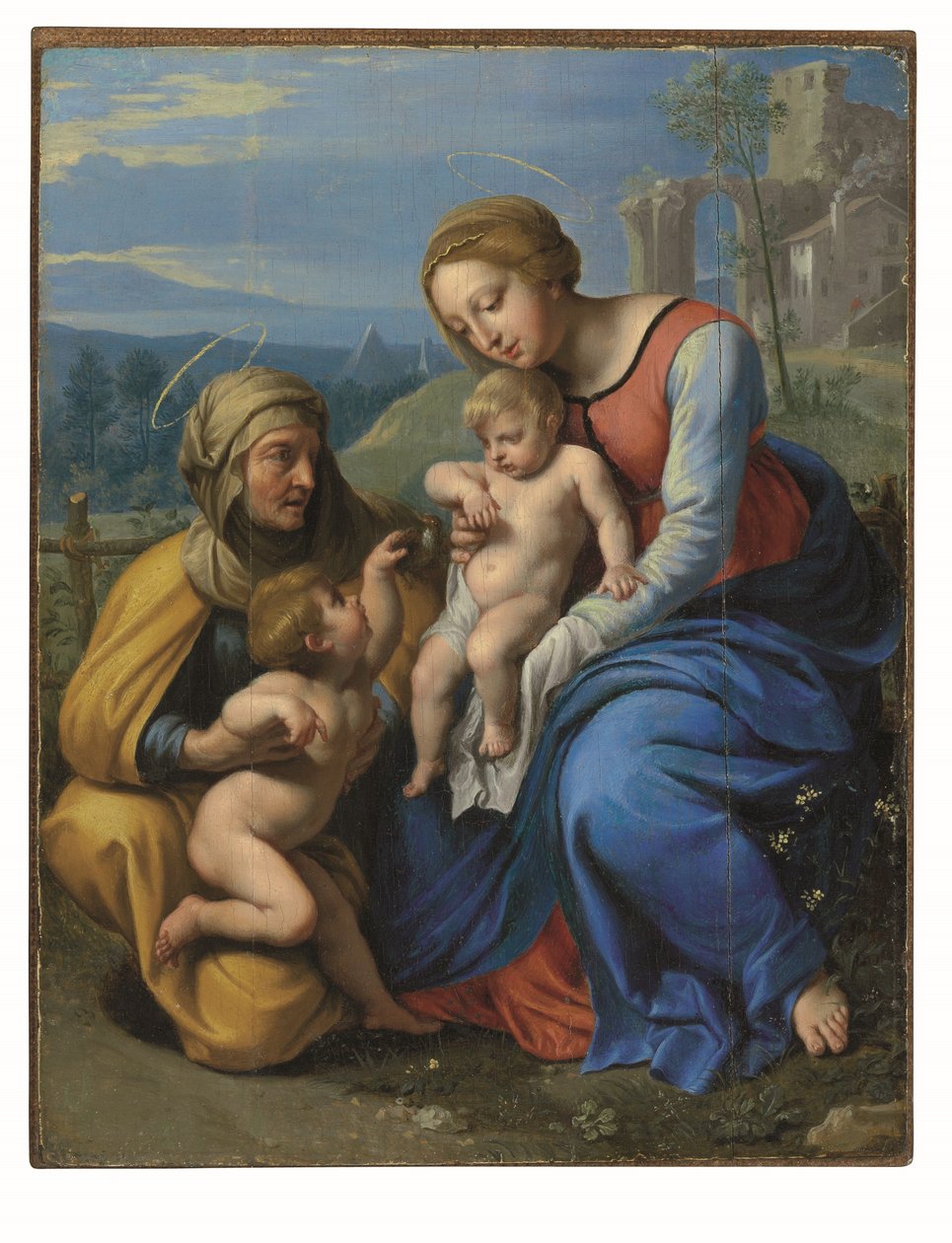 Serçeli Kutsal Aile (gemiye yerleştirilmiş panelde yağ ve altın) by Philippe de Champaigne
