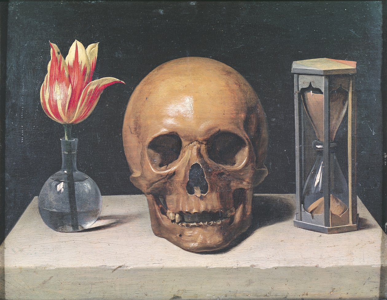 Vanitas Laleli, Kafatası ve Kum Camlı Natürmort (panelde yağlı boya) by Philippe de Champaigne