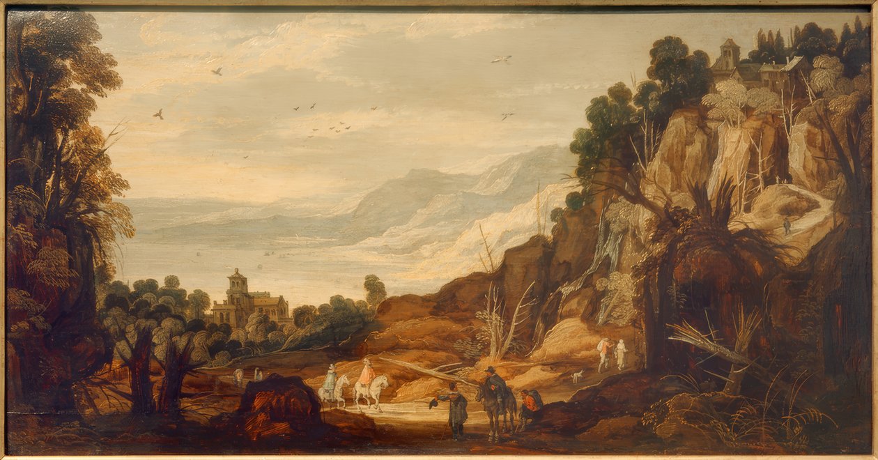 Biniciler ile dağ manzarası by Philippe de Momper