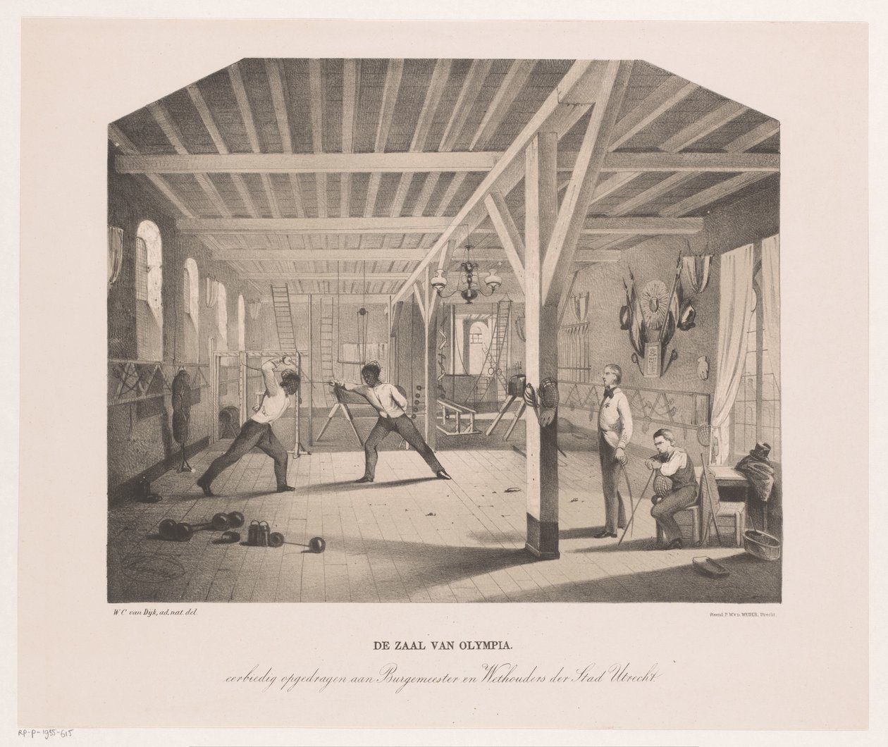 Olympia öğrenci topluluğunun eskrim ve jimnastik salonundan görünüm Olympia salonu (nesne üzerindeki başlık) by Philippus Anthonius Alexander Kanne