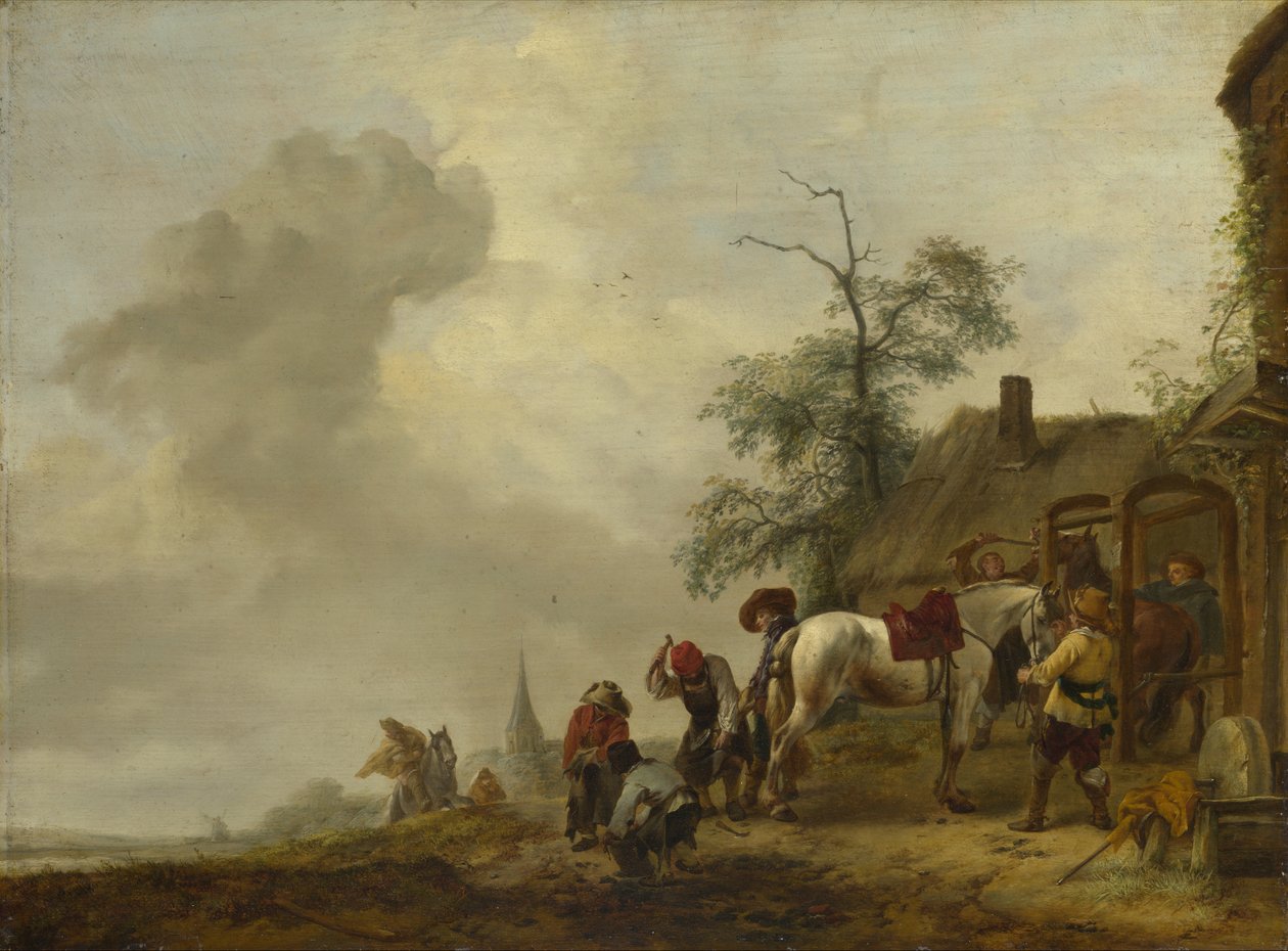 Bir Köy Demircisinin Dışında Ayakkabılı Bir At by Philips Wouwerman