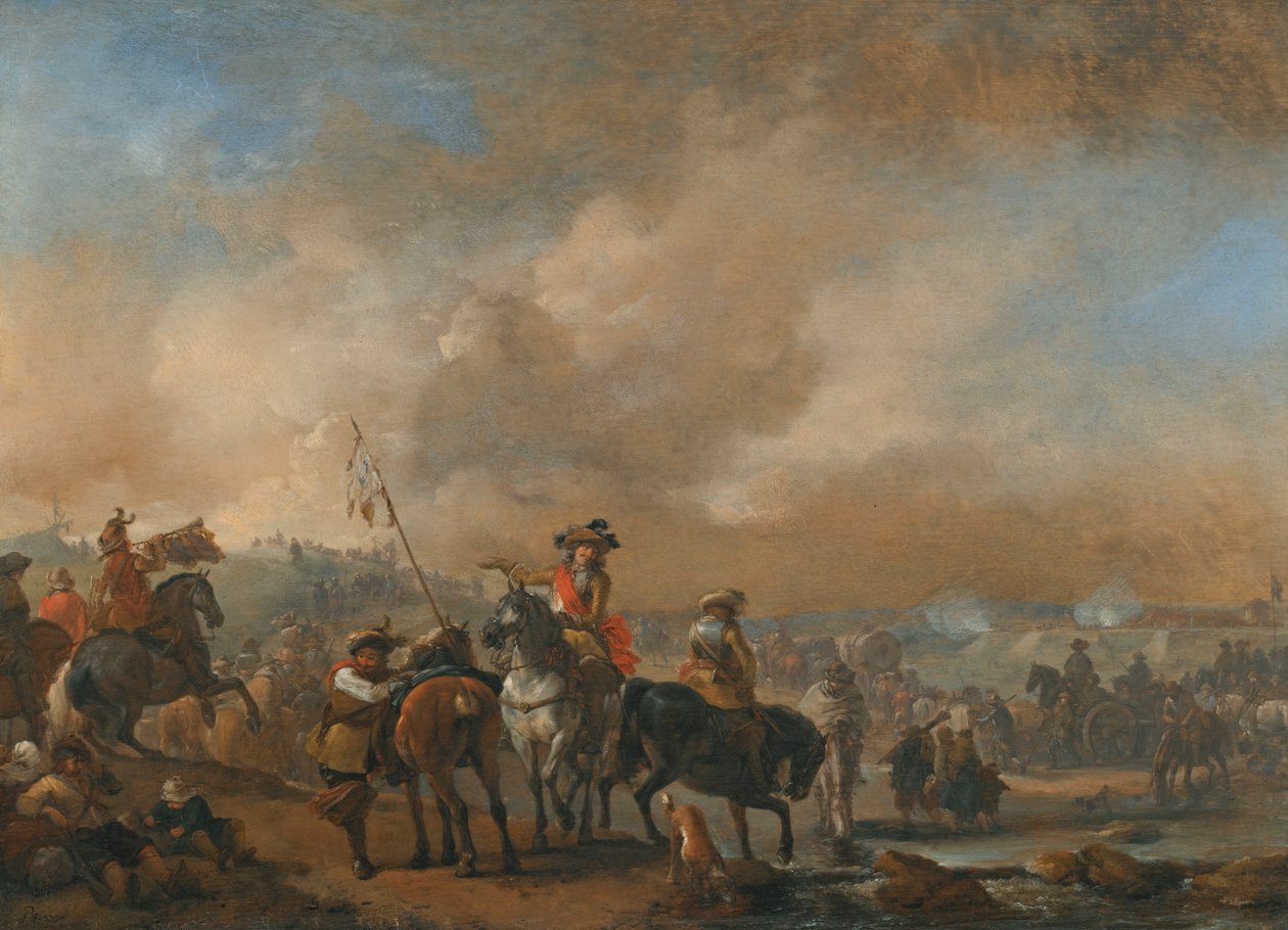 Hareket halindeki süvari, ötesinde kuşatma altında bir tahkimat by Philips Wouwerman