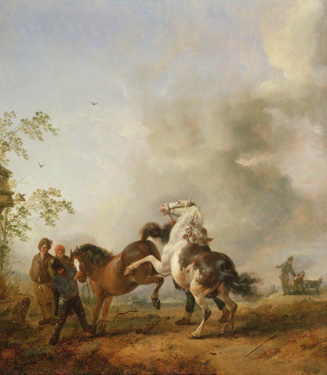 Bir evin önünde bir kısrak ve bir aygır by Philips Wouwerman