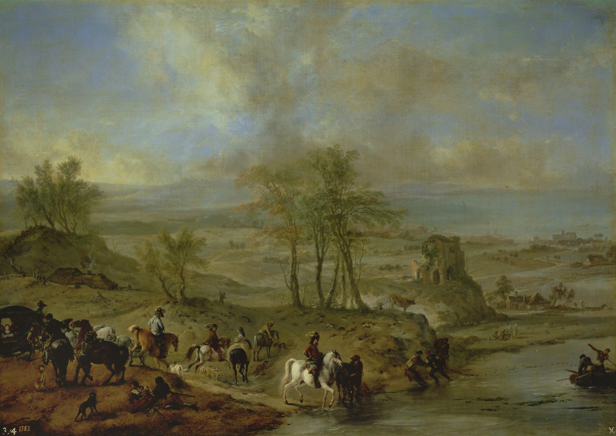 Farið til veiða og veiða í ánni by Philips Wouwerman