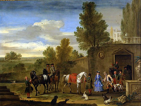 Bir kalenin surlarının dışındaki binicilik grubu (tuval üzerine yağlı boya) by Philips (attr.) Wouwermans or Wouvermans