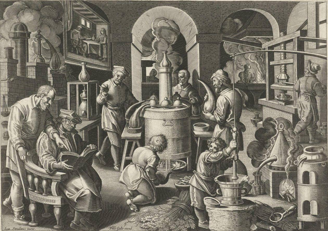 Damıtma Yeni icatlar ve keşifler (dizi başlığı) Nova Reperta (dizi başlığı) by Philips Galle (attributed to workshop of)