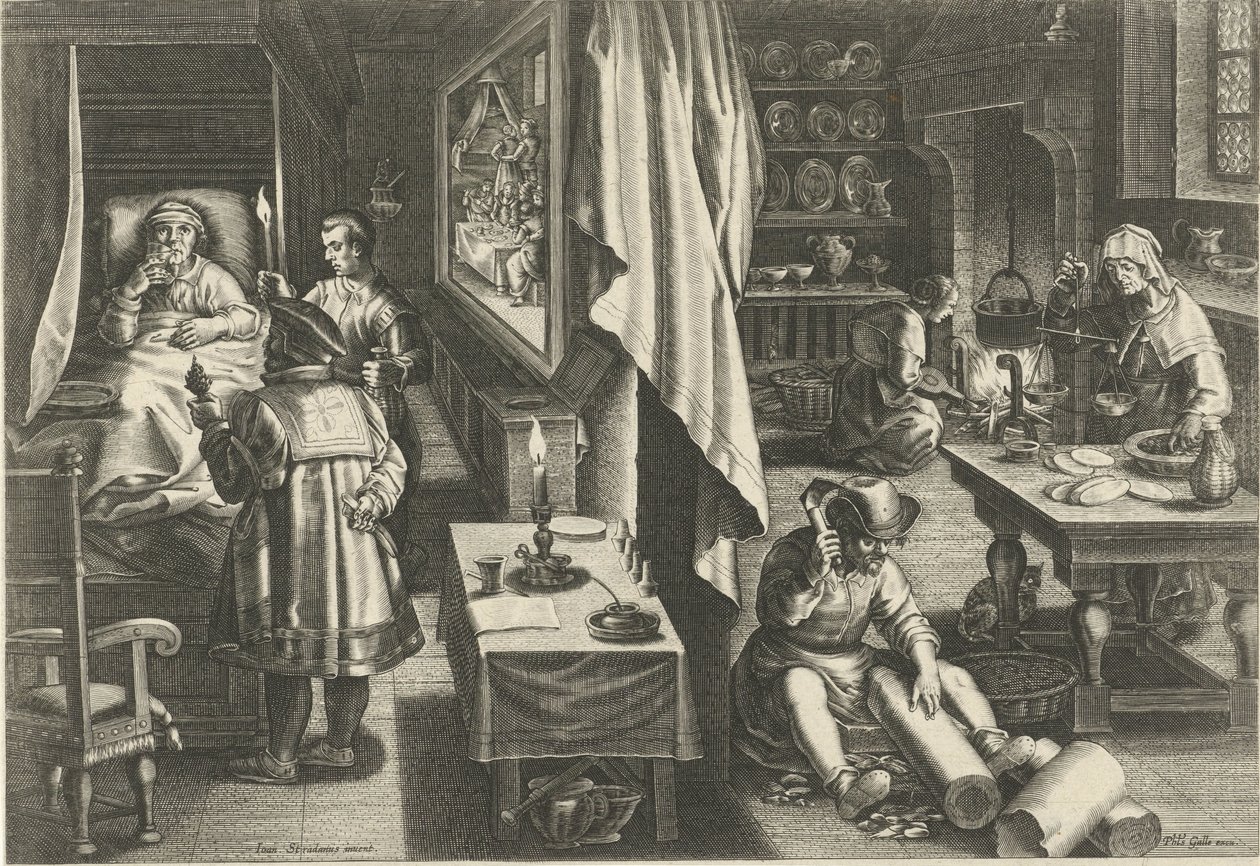 frengi ilacı Yeni icatlar ve keşifler (dizi başlığı) Nova Reperta (dizi başlığı) by Philips Galle (attributed to workshop of)