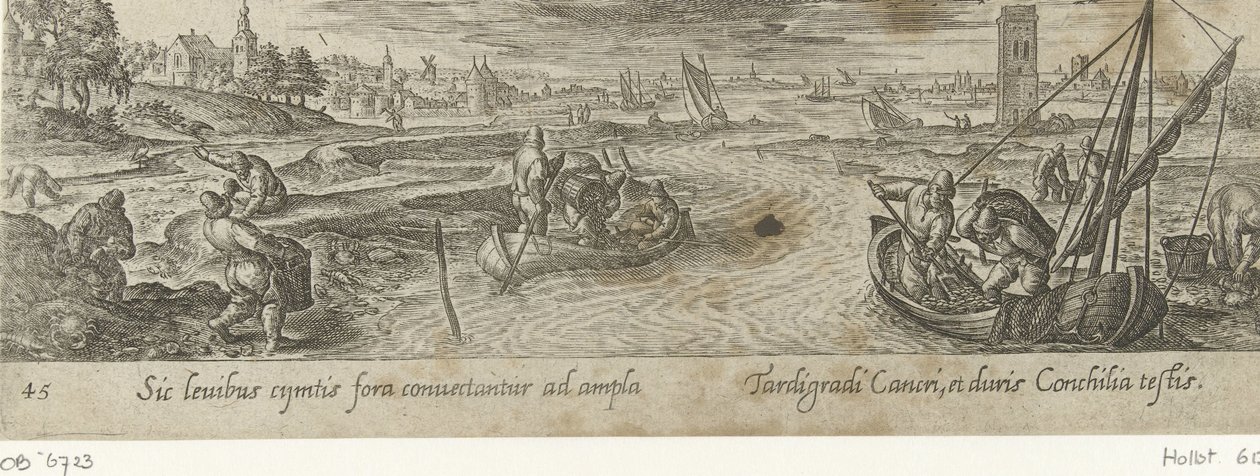 Mosseloogst Jacht en visvangst (dizi adı) Avlar, Balıklar ve Aucupii Türleri (dizi başlığı) by Philips Galle (attributed to workshop of)