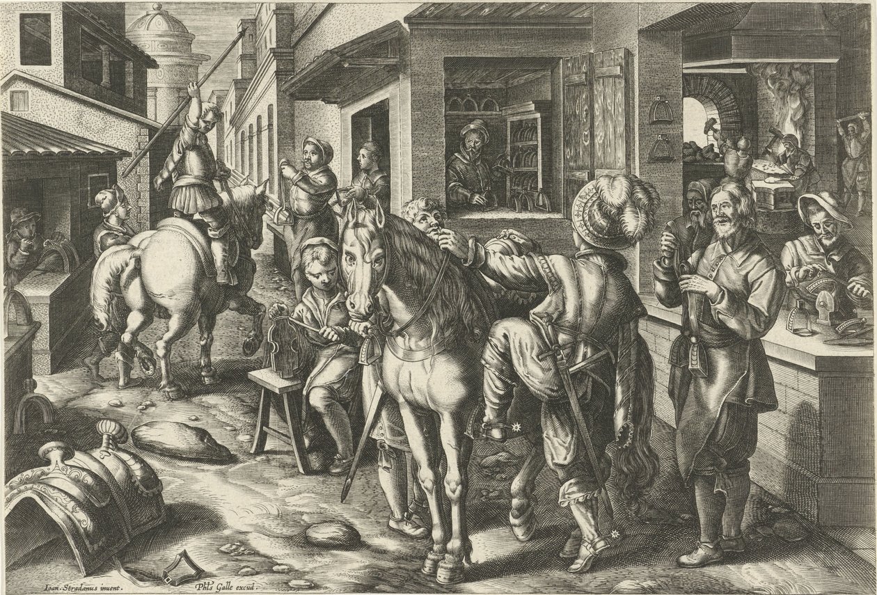 üzengi Yeni icatlar ve keşifler (dizi başlığı) Nova Reperta (dizi başlığı) by Philips Galle (attributed to workshop of)