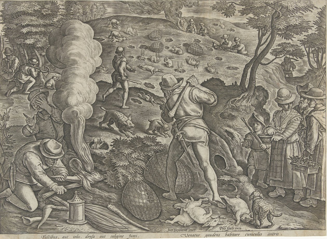 Konijnenjacht Jachttaferelen (dizi adı) Her türlü avcılık, avcılık ve balık tutmayı içerir (seri başlığı) by Philips Galle (possibly)