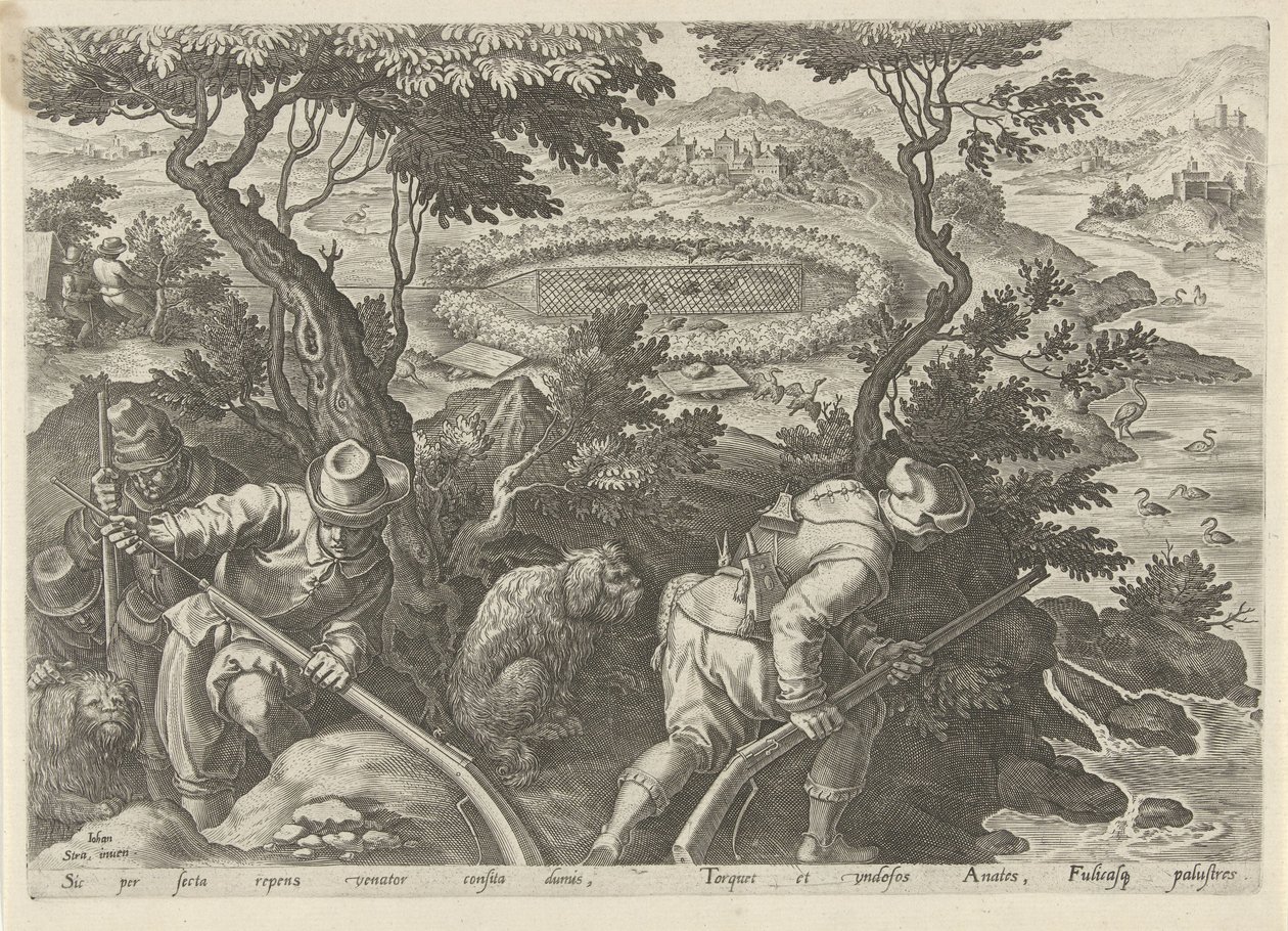 Eendenjacht Jachttaferelen (dizi adı) Her türlü avcılık, avcılık ve balık tutmayı içerir (seri başlığı) by Philips Galle