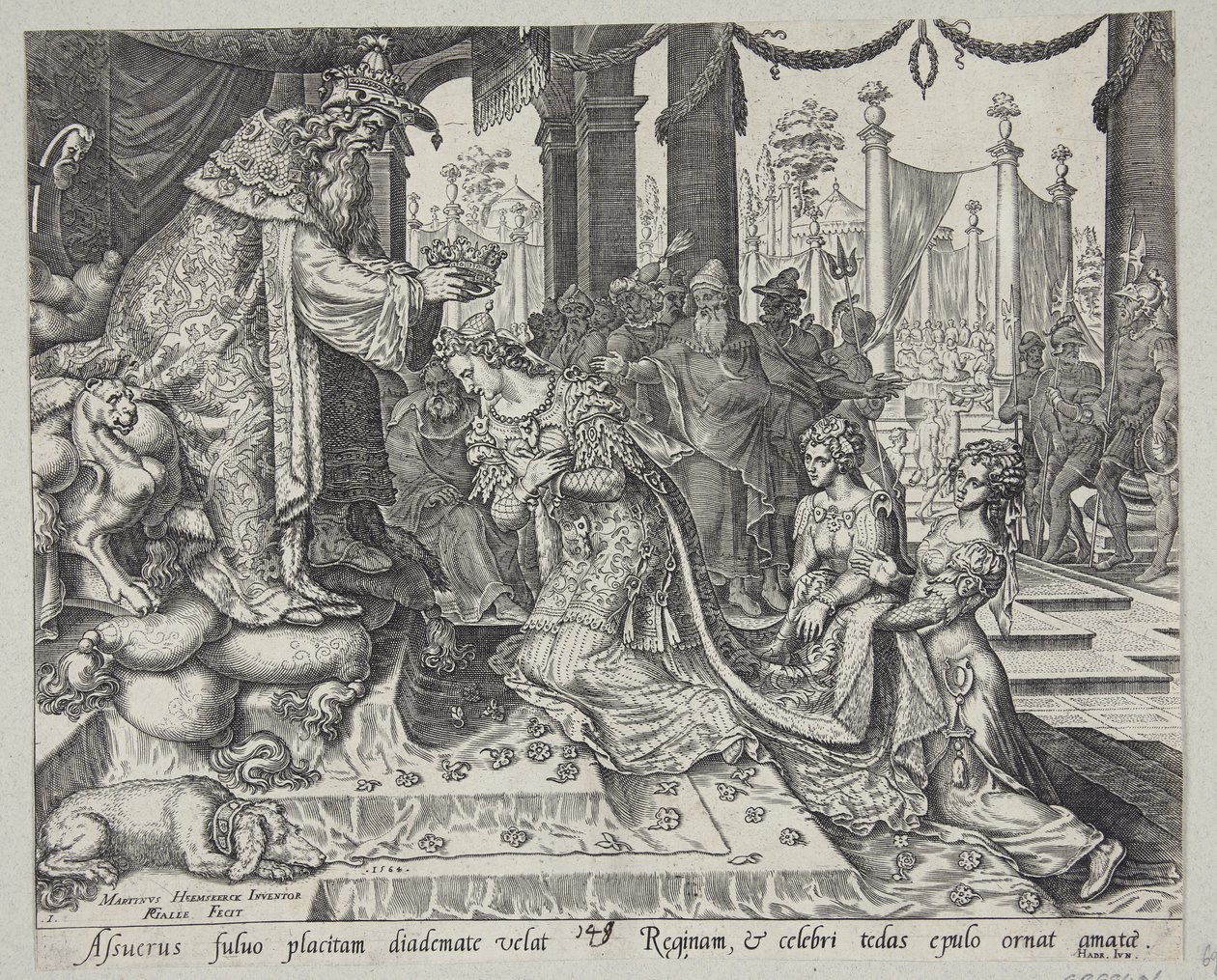 Ester, Ahasuerus tarafından taçlandırıldı by Philips Galle