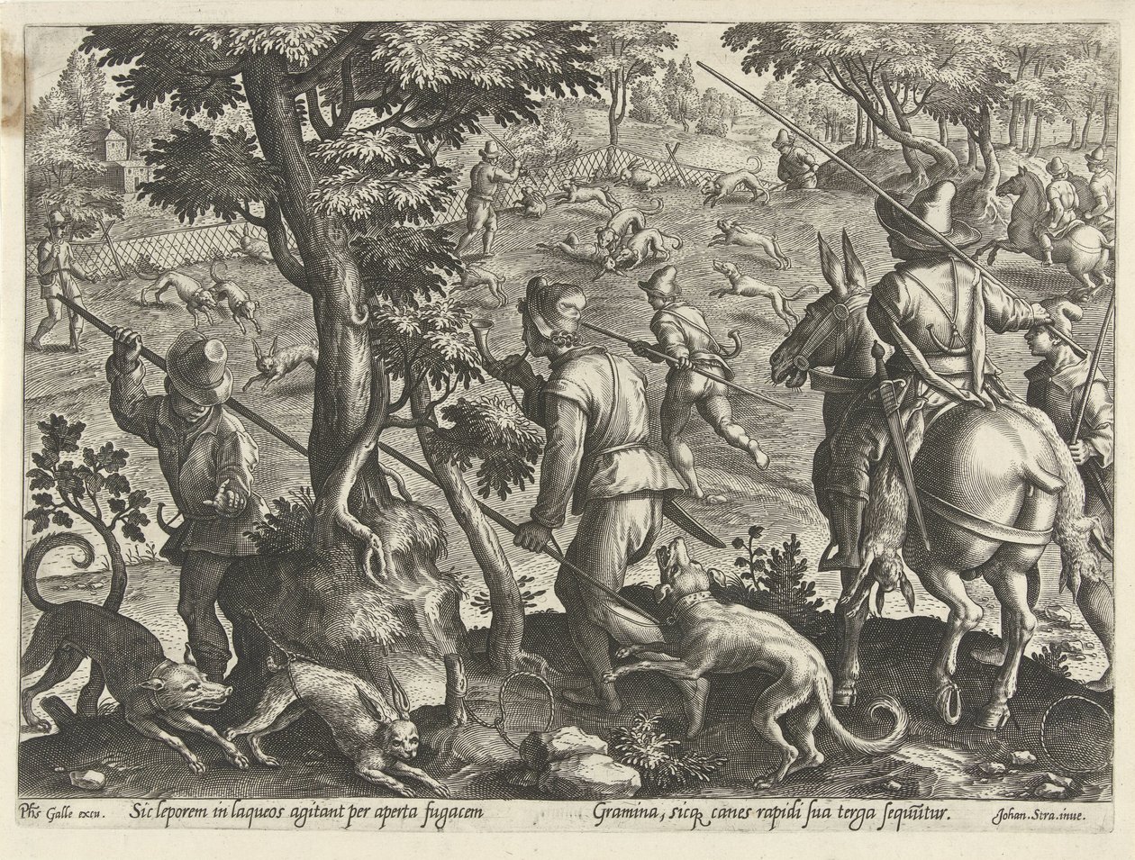 Jacht op hazen Jachttaferelen (dizi adı) Her türlü avcılık, avcılık ve balık tutmayı içerir (seri başlığı) by Philips Galle