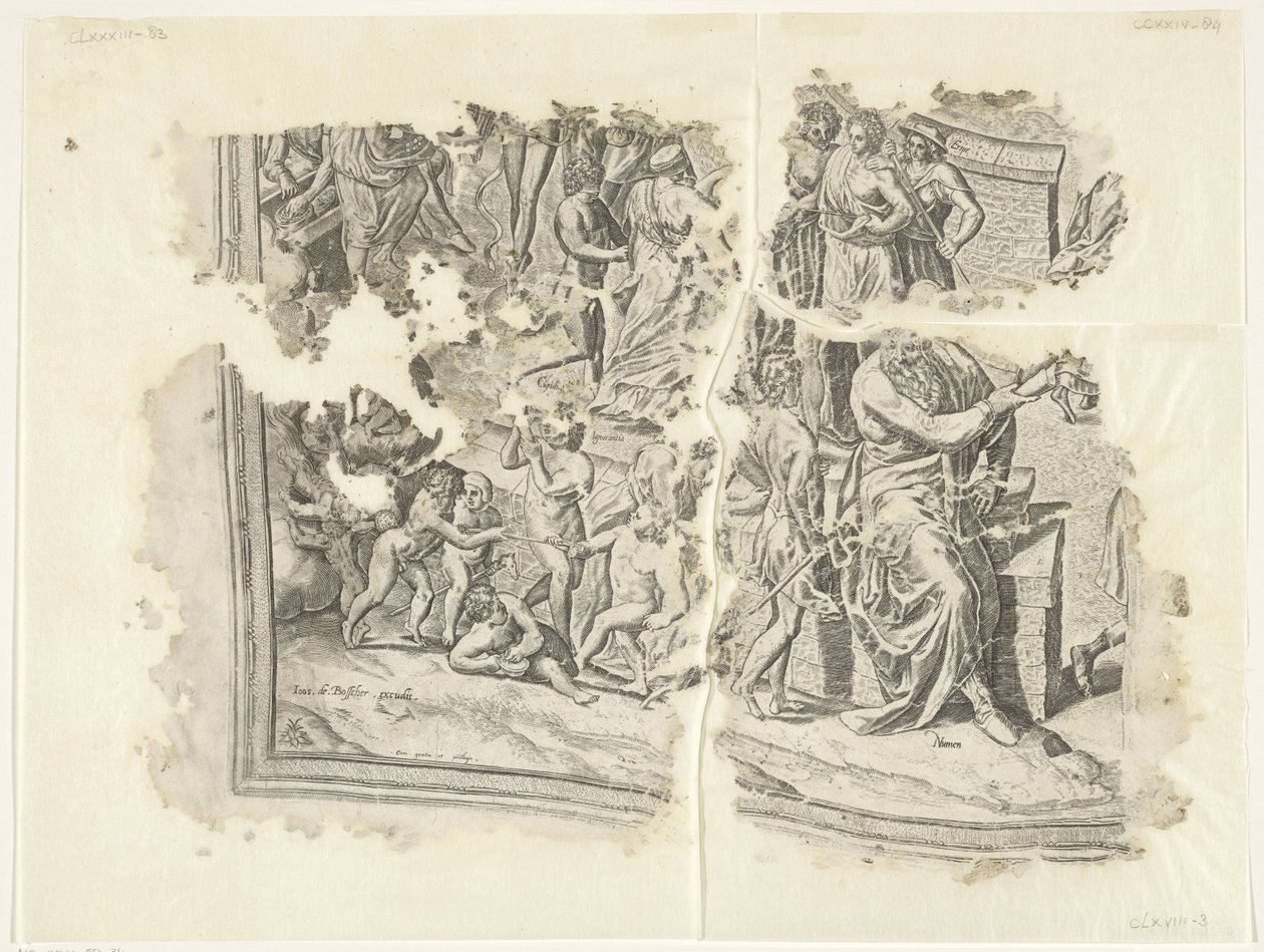 Cebes Tabula Cebetis Carta Vitae tarafından sahnenin bir baskısının sol alt köşesi (orijinal başlık) by Philips Galle