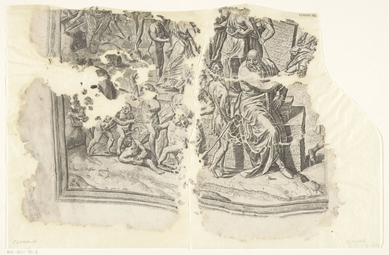 Cebes Tabula Cebetis Carta Vitae tarafından sahnenin bir baskısının sol alt köşesi (orijinal başlık) by Philips Galle
