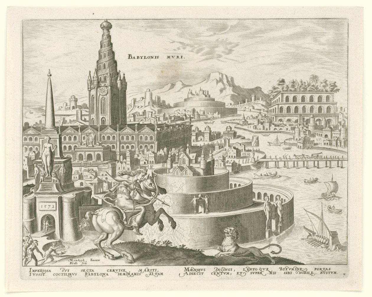 Babil Duvarları Babylonis Mvri (nesne üzerindeki başlık) Dünyanın Sekiz Harikası (dizi adı) by Philips Galle