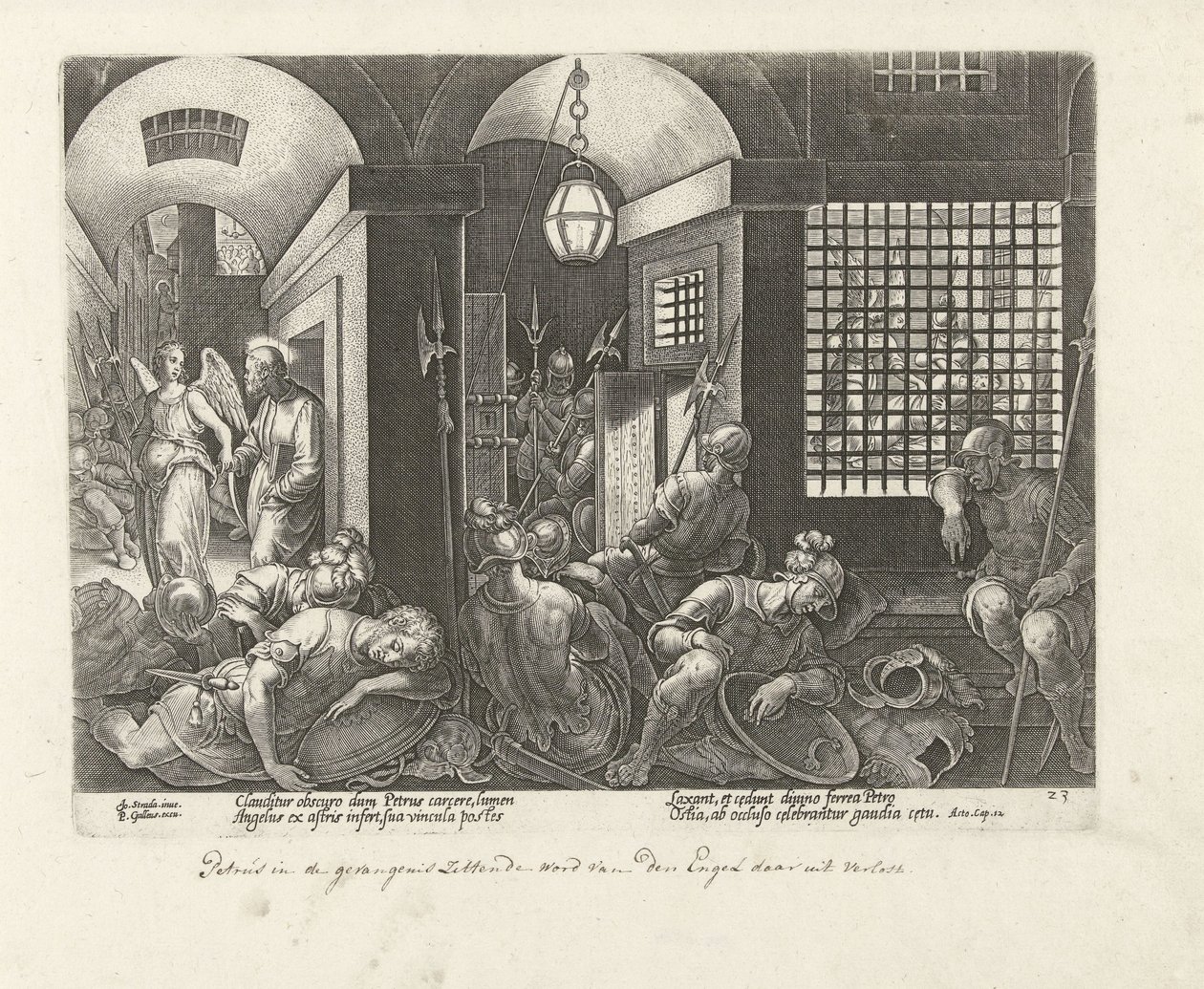 Peter, melek tarafından hapishaneden kurtarılır Elçilerin İşleri (dizi başlığı) Acta Apostolorum (dizi adı) by Philips Galle