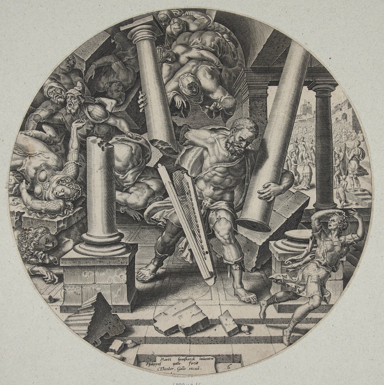 Samson, darkafalıların tapınağını yıkıyor by Philips Galle