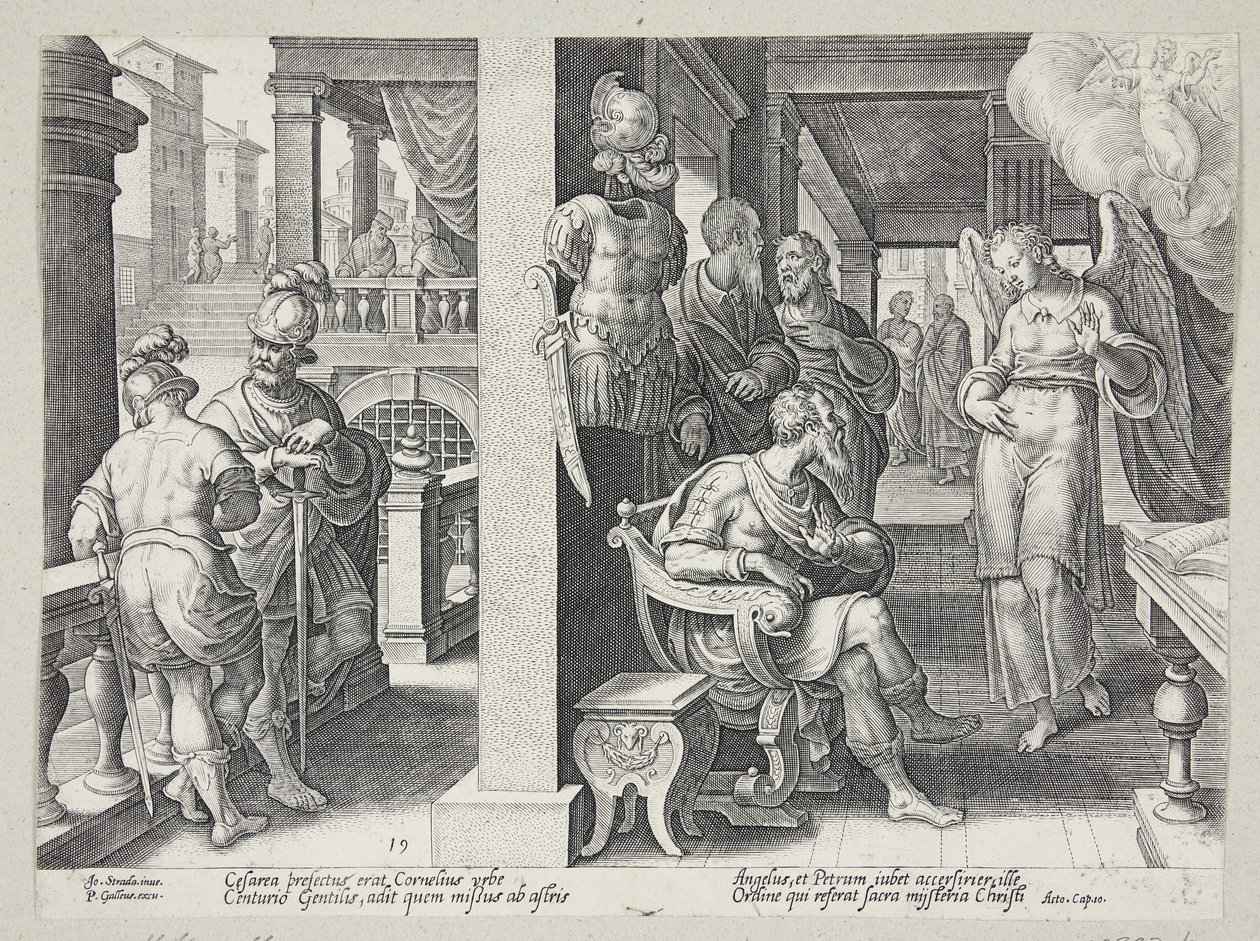 Cornelius'u Aziz Petrus'a gönderen melek by Philips Galle