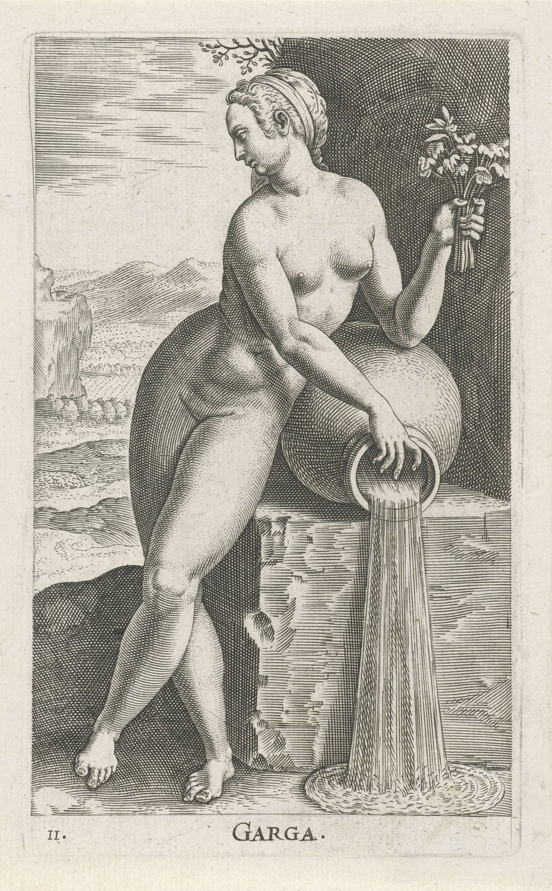 Waternimf Yardım Garga (nesne üzerindeki başlık) Stroom- bir su perisi (dizi başlığı) Nympharum oceanitidum, Ephydridum potamidum naiadum (seri başlığı) by Philips Galle