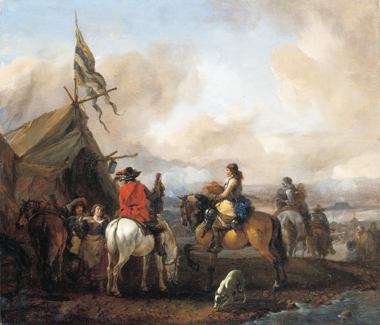 Süvarilerin olduğu bir askeri kamp by Philips Wouwerman