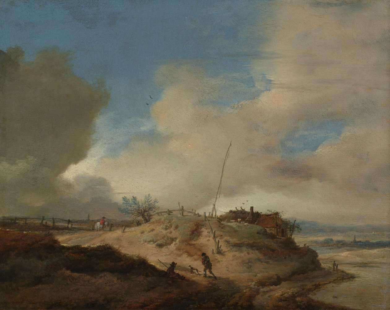 Sinyal direği ile kum tepesi manzarası by Philips Wouwerman