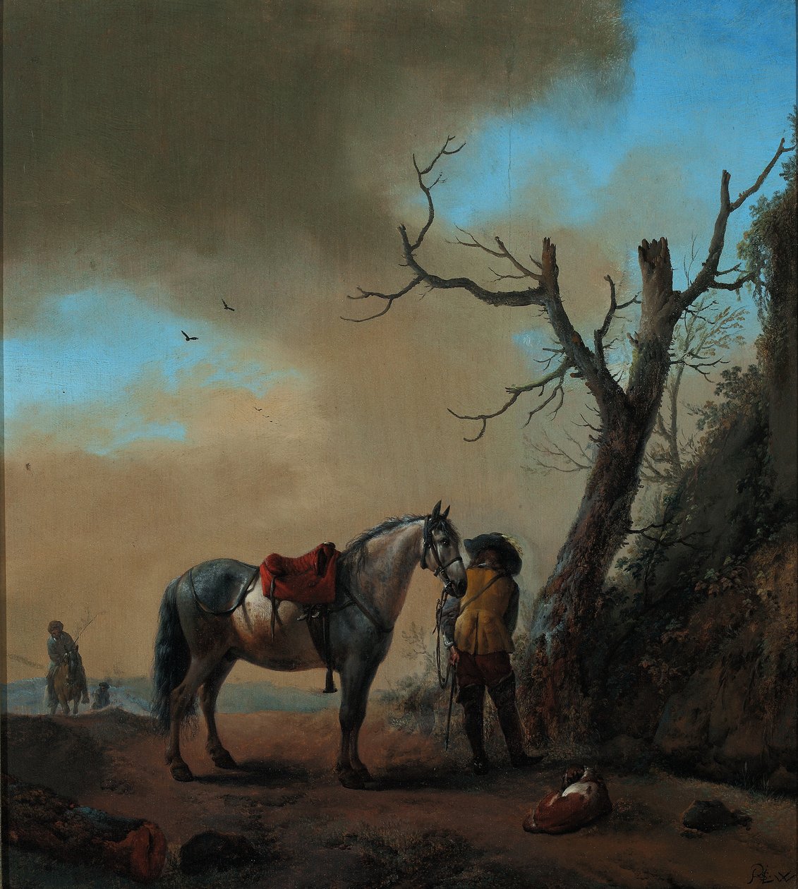 Beyaz Atlı ve Atsız Binicili Manzara, c.1647 by Philips Wouwerman