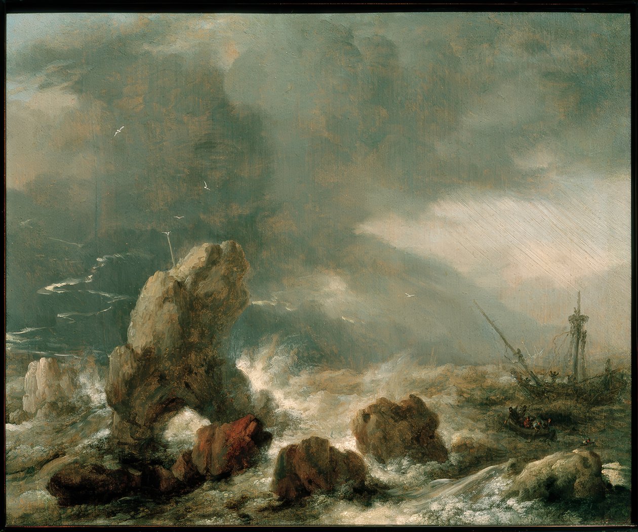 Tehlikede üç gemi ile fırtınalı denizler by Philips Wouwerman