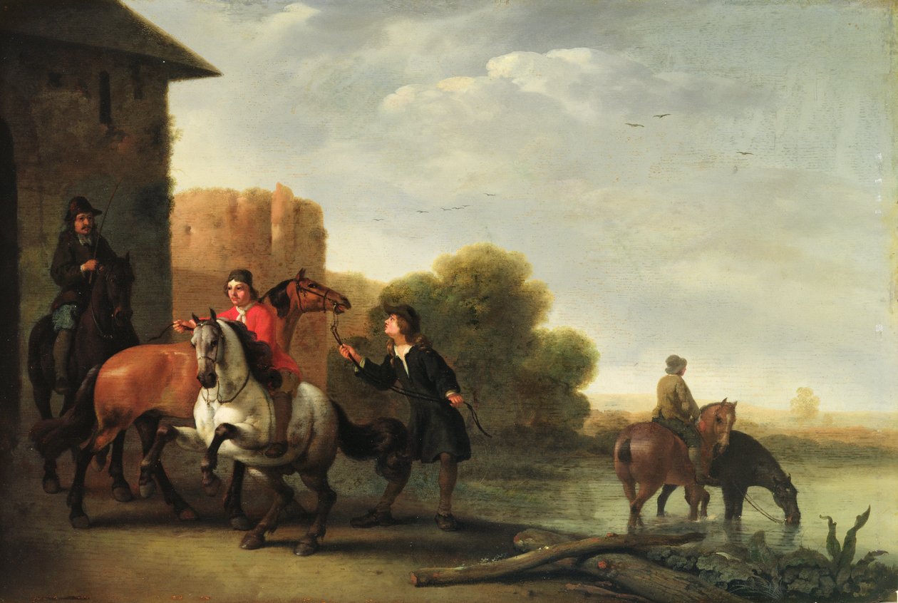 Atlarını Sulayan Biniciler by Philips Wouwermans or Wouvermans