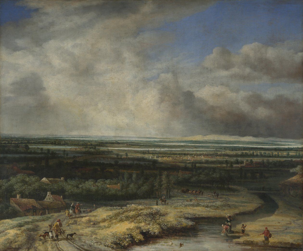 Hawking Partisi ile Kapsamlı Bir Manzara, c. 1670 by Philips de Koninck