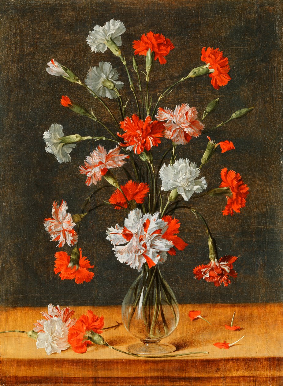 Taş Masada Cam Vazoda Karanfiller, 1639 by Phillipe de Marlier
