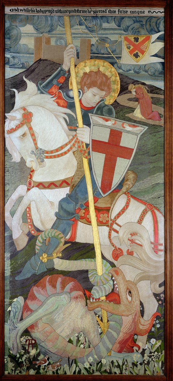 Aziz George Ejderhayı Öldürüyor, Una Arka Planda Dua Ediyor, 1904 (nakış) (ayrıca bkz. 141949 ve 51) by Phoebe Anna Traquair