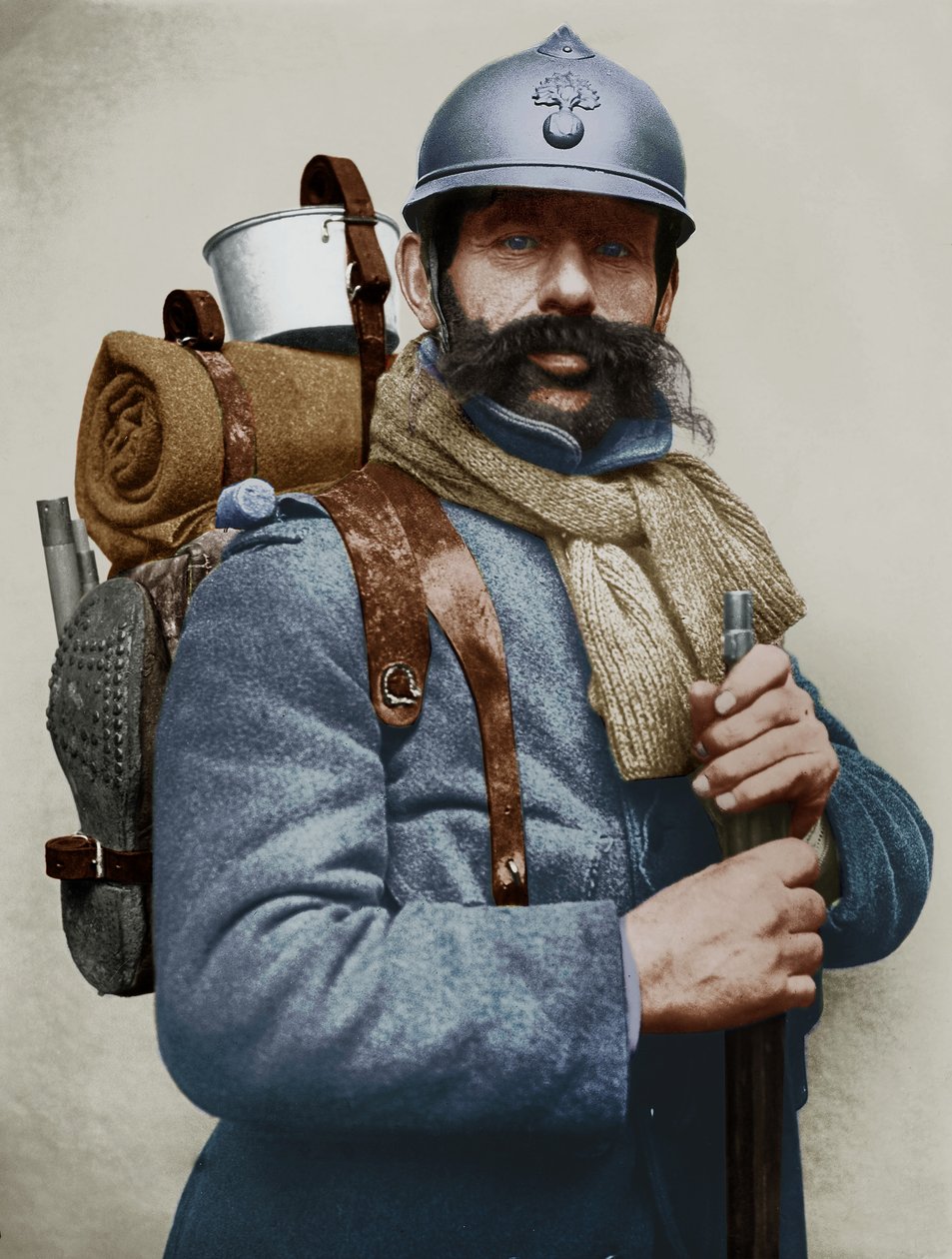 Askeri Üniformalı Bir Fransız Askerinin Portresi, Birinci Dünya Savaşı (renkli fotoğraf) by Photographer French