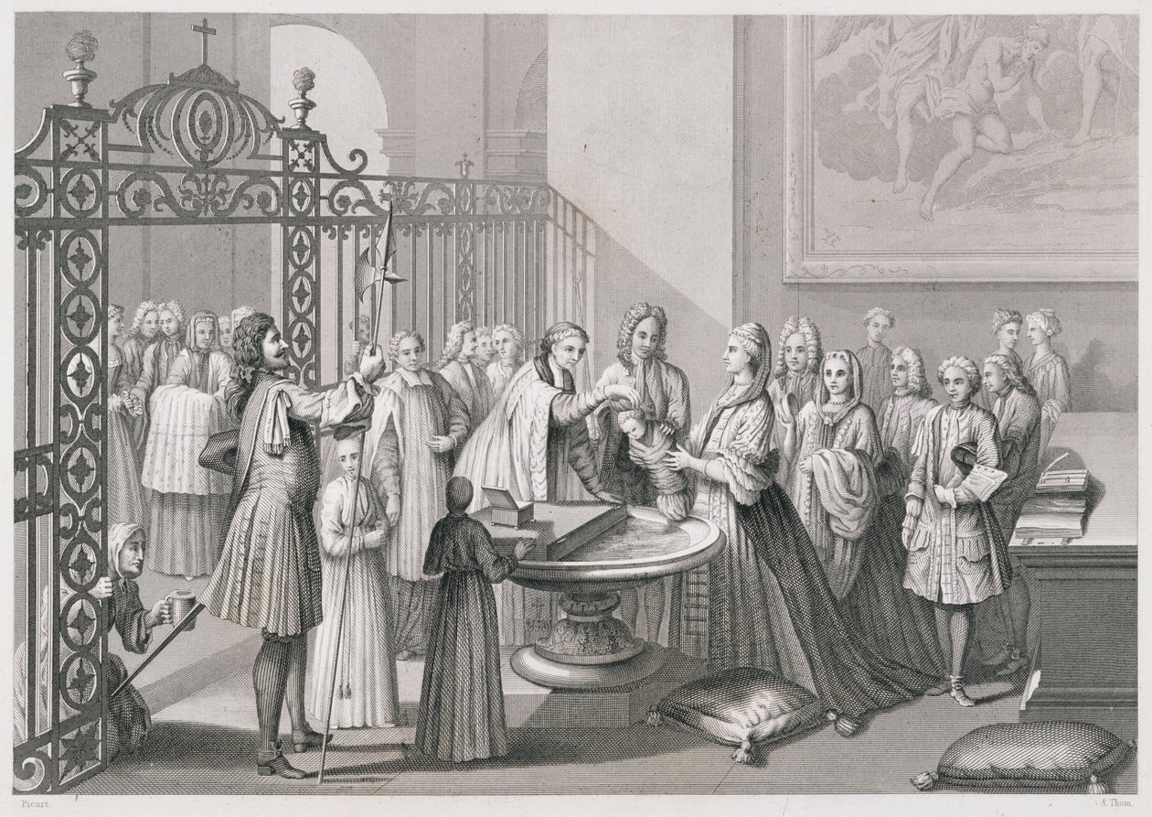 Baptism according to the Church of Rome (in the 18th century), engraved by A. Thorn, from 