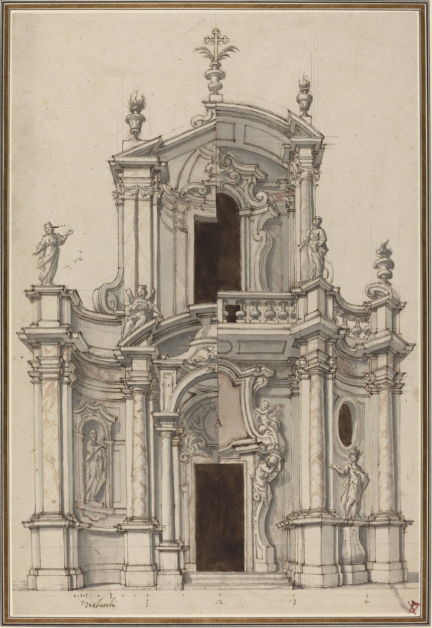 Alternatifli Bir Kilise Cephesi için Yükseklik by Piedmontese 18th Century