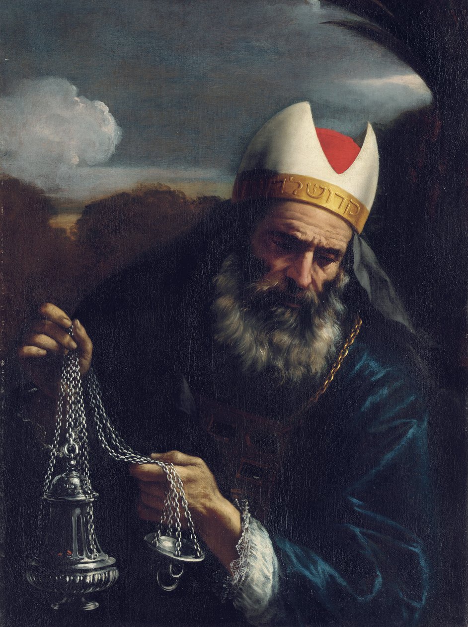 Harun, İsraillilerin Baş Rahibi, elinde bir buhurdan tutuyor by Pier Francesco Mola