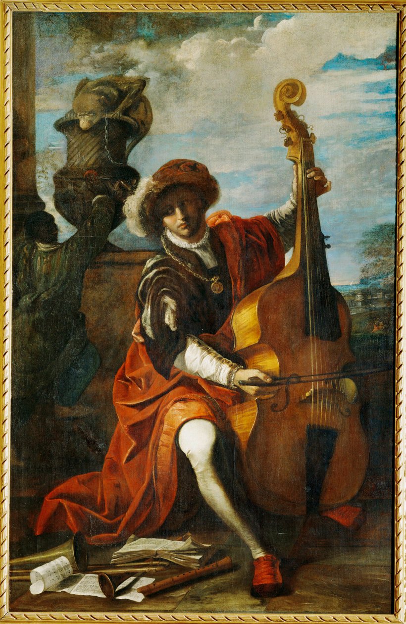 Viola da gamba çalan genç müzisyen, muhtemelen Cappella Pontifica