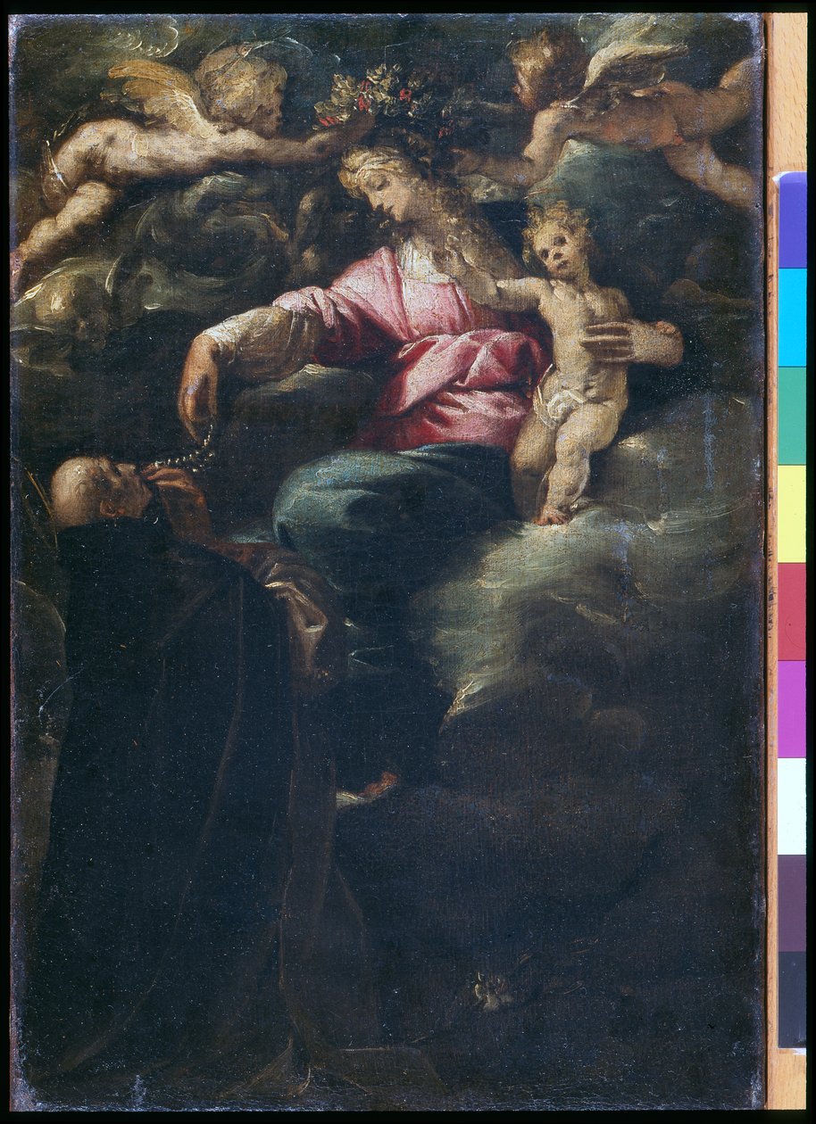 İsa Çocuğu, Aziz Dominic ve iki Melek ile Tesbih Madonna, c.1617 (tuval üzerine yağlı boya) by Pier Francesco Morazzone