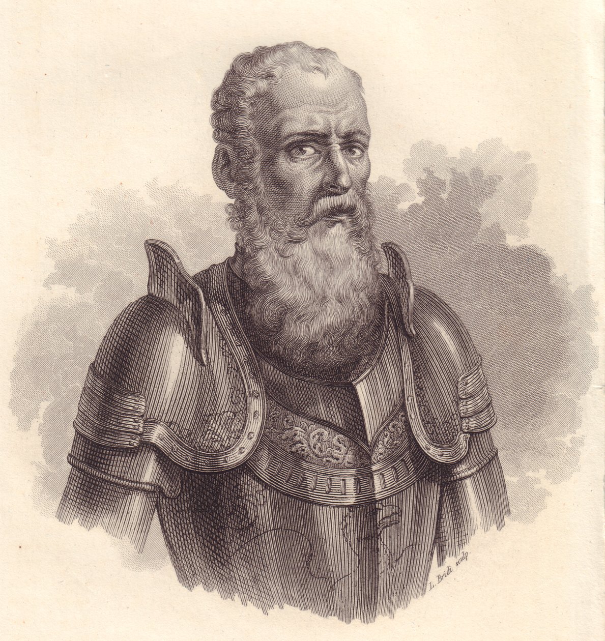 İtalyan askeri lideri Ezzelino III da Romano veya Ecelino da Romano (1194-1259), bakır oyma portresi by Blaise Nicolas Le Sueur